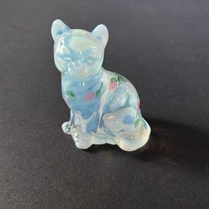 Fenton Glass Cat Figurine white-clear with flowers